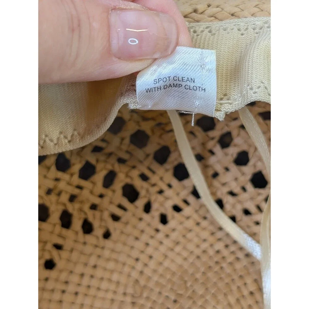 Marcus Adler Wide Brim Straw Sun Hat Open Weave Floppy Beach Boho Bow Tan OS EUC